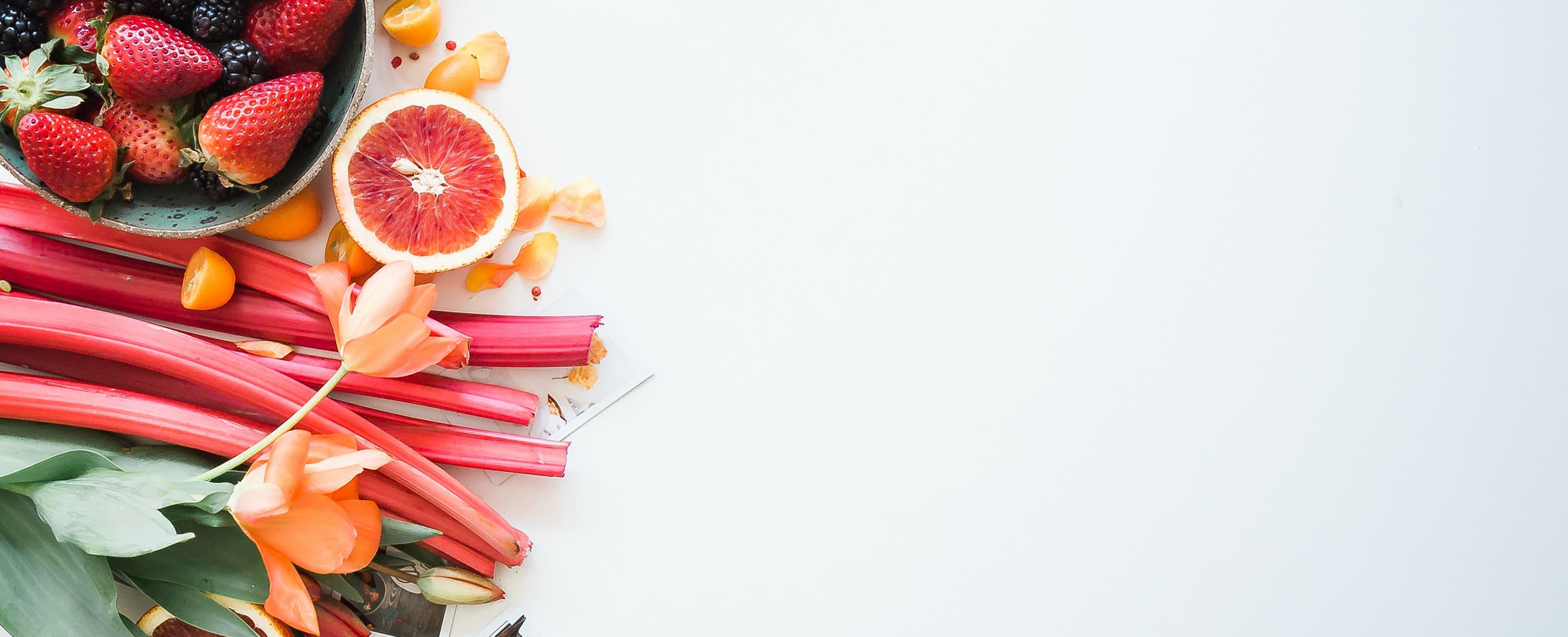Fruits and vegetables on a white table